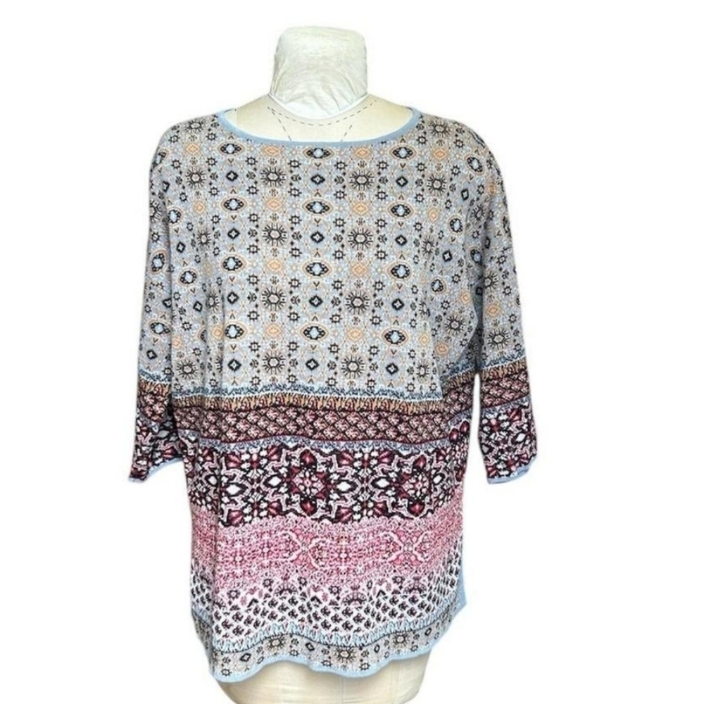 J.Jill Pullover Sweater Multicolored Aztec Geometric Pattern Linen Cotton Sz L